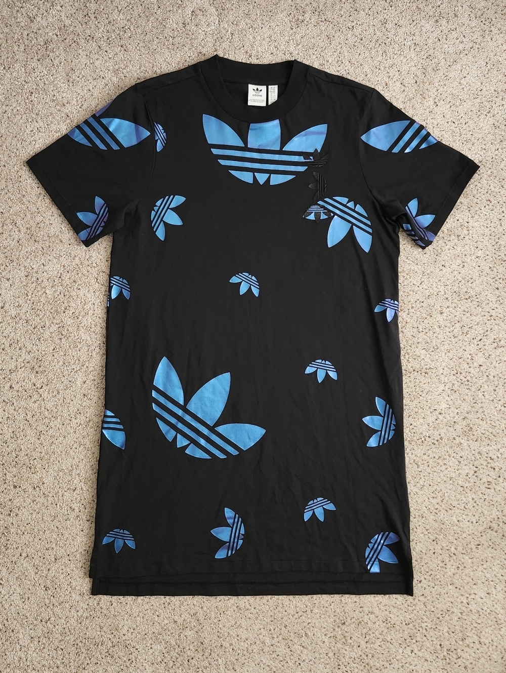 Adidas Black T‑Shirt Dress with Blue Metallic Graphics